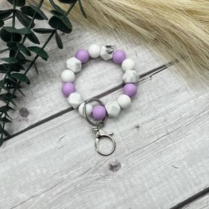 Perles de Silicone mélangées, vente en gros, porte-clés de bracelet en perles élastiques