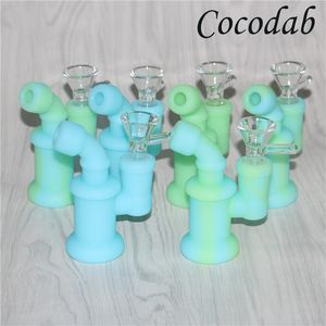 Hookahs Silicone Bong Water Pipes Silicon Oil Rigs glow mini bubbler bongs Glass Bowl dabber tools 5ml contenedor de cera