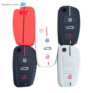 Étuis à clés de voiture en Silicone 3 boutons pliants peau de couverture de protection de télécommande pour Audi A1 A3 A6 Q2 Q3 Q7 TT TTS R8 S3 S6 RS3 RS6