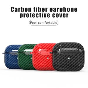 Coque d'accessoires pour casque en TPU avec texture en fibre de carbone en silicone avec crochet porte-clés pour Apple AirPods 1 2 Pro 3 Housse de protection pour écouteurs Bluetooth Emballage de vente au détail