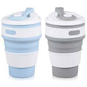 Taza de viaje plegable de silicona de 350ML/500ML, tazas para acampar con tapas para adultos, taza de agua de silicona plegable para niños
