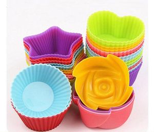 Silicone Cupcake Moule Rose Étoile Coeur Forme Ronde Muffin Cupcakes Coupe Moules De Cuisson Cuisine Ustensiles De Cuisson Maker Plateau Gâteau Décor Outils SN47