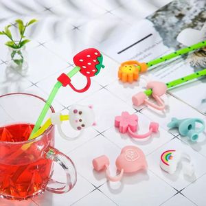 pailles à boire en silicone 1PC Cartoon Silicone Straw Tips Boire Dust Cap Splash Proof Plugs Cover Creative Cup Accessoires 6-8mm Straw Sealing Tools