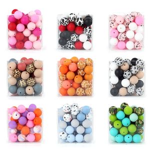 Silicone Loose Baby Bead 15mm 20pcs DIY Chewable Food Grade Infant Leopard Print Round Ball Baby Teething Bead Rodent Teether 220602