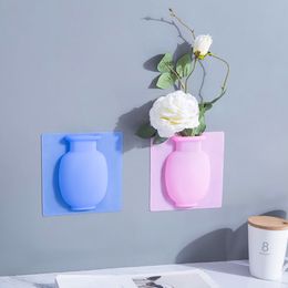 Silicone collant Vase magique en caoutchouc fleur plante Vases fleurs conteneur pour bureau mur Vases décoration décor à la maison