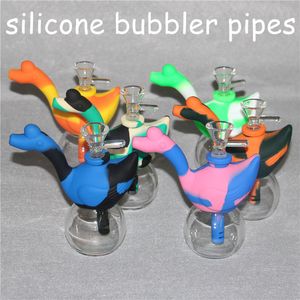 Bangs d'eau en silicone fumant des tuyaux de narguilé concentrent l'huile dab rig cire d'herbes sèches tamponnant bong gratuit par DHL