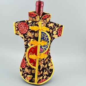 Bolsa de brocado de seda china vintage, cubierta para botella de vino, bolsa para el polvo, decoración de mesa para fiesta en casa, bolsas de embalaje para botellas artesanales étnicas, 10 unidades por lote, apto para 750ml