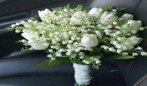 Ramo de novia de lirio de los valles de seda, flores artificiales de boda, tulipanes blancos, accesorios, decoración de boda, ramo de novia boda8252618