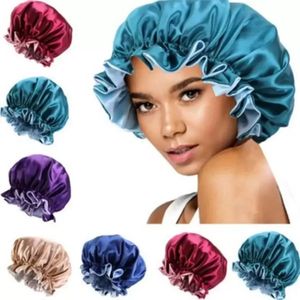 Bonnet de nuit en soie Chapeau Tondeuse à cheveux Double usure latérale Femmes Head Cover Bonnet de sommeil Satin Bonnet pour Beautiful -Wake Up Perfect Daily FY4553 JY29