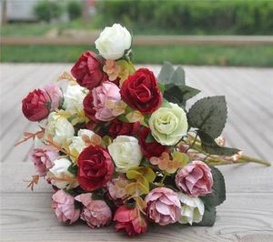 Silk Rose Flower Bunch Peony Bridal Bouquet Party Party Centroce Centre Home Decoration Artificial Flower Heads / Bush Arrangement