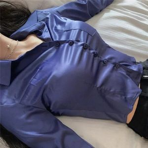 Camisa de seda para mujeres de manga larga mujer blusas delgadas