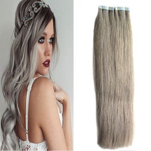 Bande de cheveux brésilienne argentée dans les extensions de cheveux droites 100g 40pcs bande de trame de peau de cheveux vierges gris