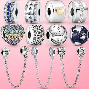 Silver Clasp 925 Sterling Silver CZ pave Clip Charm Daisy Beads Stopper fit Pandora Bracelet Jewelry Clip