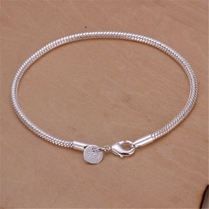 Color plata 3MM serpiente linda moda mujer señora cadena pulseras joyería de alta calidad regalos de navidad estampado 925