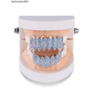 Silver Color Iced Out 1414 Gold Grillz Crystal Jewelry Accessories Top Bottom Grills Teeth Body Jewelry Hip Hop Bling Cubic Zircon7281835