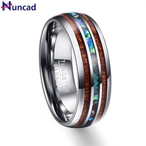 Couleur Argent Koa Bois Abalone Inlay High Polish 8mm Largeur 100% Véritable Bande De Mariage Élégance Anneaux De Carbure De Tungstène Pour Hommes 210701