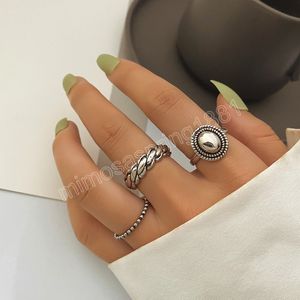 Silver Color Ring Couples Accessories Ins Fashion Vintage Twist Design Round Shape Geometricrings Set for Women Jewelry