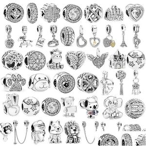 Argent Véritable 925 Sterling Sier Plume Lion Chaîne De Sécurité Couronne Ailes Pendentif Perles Pour Pandora Charme Bracelet Diy Original Bijoux Dh2T3