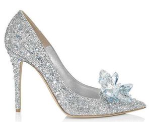 Argent Verre De Mariée Chaussures De Mariage Classiques Bling Cristal Talons Hauts Chaussures Femme Bout Pointu Femmes Pompes Zapatos Mujer