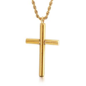 Argent or noir Mode femmes hommes Cadeaux 31 51mm taille pendentif hip-hop collier en acier inoxydable Croyant religieux spirale cross302B