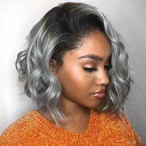Silver Gray Blonde Bob 13x6 Lace Front Human Hair Wigs Side Part Body Wave 13x4Lace Frontal Wig with preplucked Hairline full lacewigs bleached knots