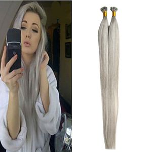 Unisex Silver Grey Straight Loop Micro Ring Hair Extensions, Remy Human Hair Flat Tip, 10-26in Pre-bonded Bead 100g