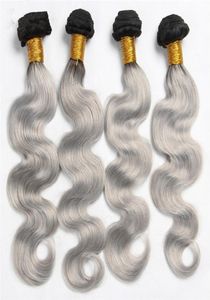 Silver Grey Ombre Indian Body Wave Hair Extensions 1B Grey Two Tone Ombre Hair Bundles 4pcs Lote de ola de cuerpo Cabello Weave22777795