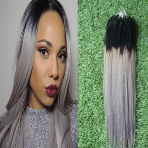Silver Grey Ombre Micro Hair Extensions 100g 1g / s 100s T1b / Grey Natural Hair Micro Link Extensiones de cabello Humano