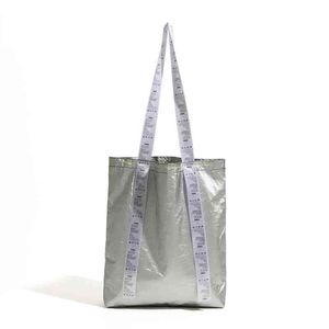 Argent léger Kraft papier fourre-tout Shopping sac à main pliable écologique sac à bandoulière grand sac à main étanche 220607