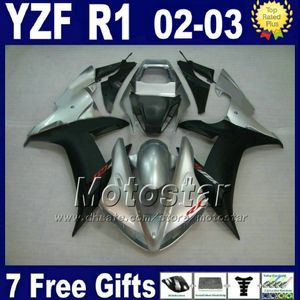 Plata mate negro Para 2002 2003 YAMAHA R1 kit de carenado YZF1000 02 03 yzf r1 kits de carenados piezas de plástico E4J9 personalizar