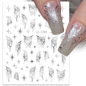 Siltal Metal Butterfly 3d Nail Stickers Golden Star Moon Adhesive Sliders Glitter Art Decal Manucure Decoration 240418