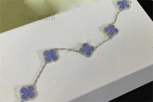 Plata púrpura Cleef Van pulsera de trébol de cuatro hojas marca de lujo encanto de amor para mujeres piedra púrpura claro diamante brillante Turquía tenis consistente Nai