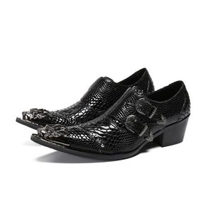 Bout en acier argenté talons hauts noir mariage Oxford pour hommes en cuir véritable Rivet chaussures formelles Sapato Social Masculino
