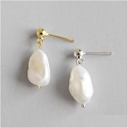 Argent Sterling Sier 925 Bijoux Boucles d'oreilles Simple Baroque Eau Douce Irregar Perle Dangle Boucle D'oreille Pour Femmes Filles Cadeaux Drop Livraison Dhdln