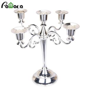 Silvergold 3 5 Arms Metal Candlestick Holder Pilier Candle Holder White Candle Stand WeddleStick Candlelabra Stand Decor Y7973007
