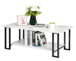 Table basse Simple en fer à 2 couches, Table de rangement carrée en MDF Imitation marbre de 15cm d'épaisseur, blanc 8309446