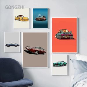 Póster Artístico de carreras de dibujos animados simples, impresión de coche, autobús, pintura en lienzo, cuadros de pared, hogar moderno, niño, dormitorio, decoración para sala de estar, sin marco Wo6