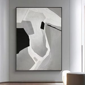 Color simple negro blanco gris lienzo abstracto moderno Oi pintura 100% pintado a mano arte de pared decoración del hogar cuadros para sala de estar A 612