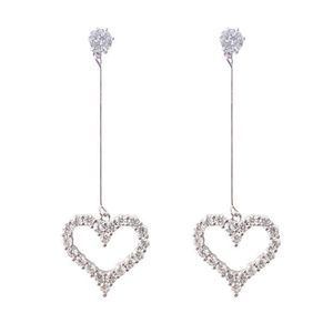 Simple cristal coeur argent plaqué alliage longues boucles d'oreilles fête Club décor bijoux pour femmes fille mariage anniversaire