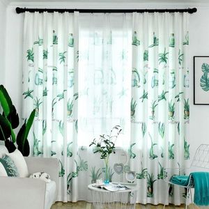 Cortinas simples de poliéster y algodón con estampado opaco de Europa para dormitorio, cortina de estudio con patrón de planta de Aloe para sala de estar W220421