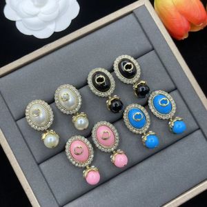 Pendientes de perlas exquisitos simples, pendientes de diseñador de moda para mujer, joyas con caja original