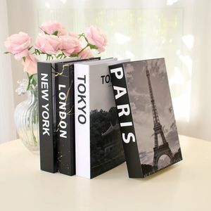 Faux simples pour décoration table basse moderne Box livre de livre à télécommande Paris London York 240407