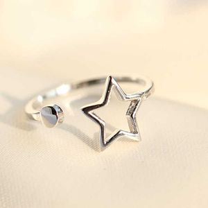 Anillo de estrella ahuecado personalizado Simple ins para mujer, anillo abierto de estrella de cinco puntas con cuentas de luz de puerta oriental coreana, joyería
