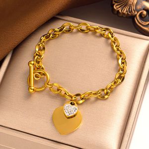 Bracelets simples en titane pêche pour femmes, anneau avec lettres dorées, boucle en forme de T, bijoux en acier inoxydable en forme de cœur