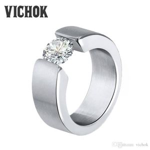 Ring de zircon bling brillant simple 316l Anneau en acier inoxydable pour femmes hommes Bague bijoux Engagement Fashion Bijoux Solitaire Vic8280773