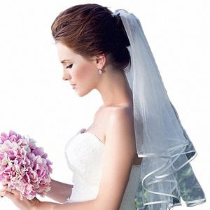 Velo de boda de tul corto simple dos capa con peine Velo de novia de marfil blanco barato para accesorios de matrimonio de la novia 51JK#