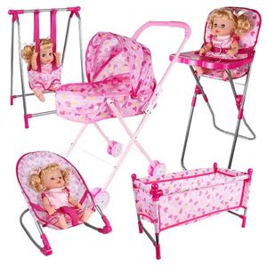 Simulation poupée poussette ensemble rose bébé semblant jouer jouets pépinière rôle maison meubles berceau chariot 240129