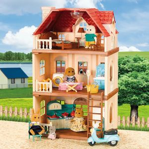 Simulation Kitchen Forest Family Small House Double Three Story Villa Reindeer Animal Model Girl Dollhouse Furniture Toy Gifts 240115