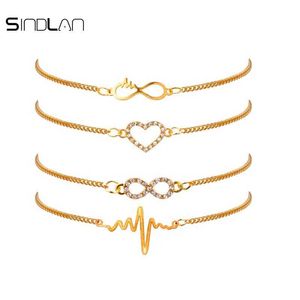 Sindlan Bracelet Mode 4pcs / Set Charme Cristal Chiffre 8 Coeur Creux Cardiogramme Or Chaîne Bracelets Bracelets pour Femmes Q0719