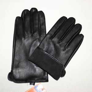 Guantes de piel de oveja de pantalla táctil sin forro de cuero individual Guantes de dedo de conductor de conducción de automóvil de Four Seasons para hombre H1022